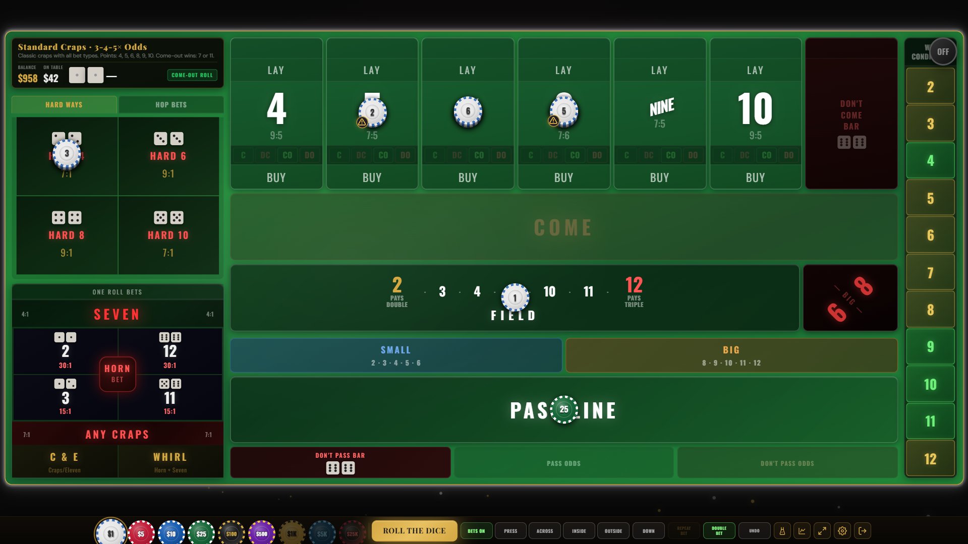 Full craps table layout