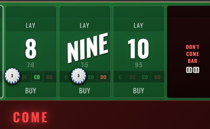 Come and Don't Come bets that have traveled to numbers