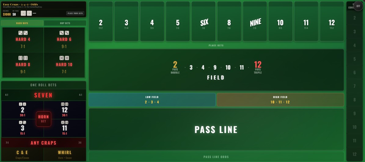 Easy Craps table layout