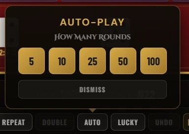 Auto-play popover with 5, 10, 25, 50, 100 round pills