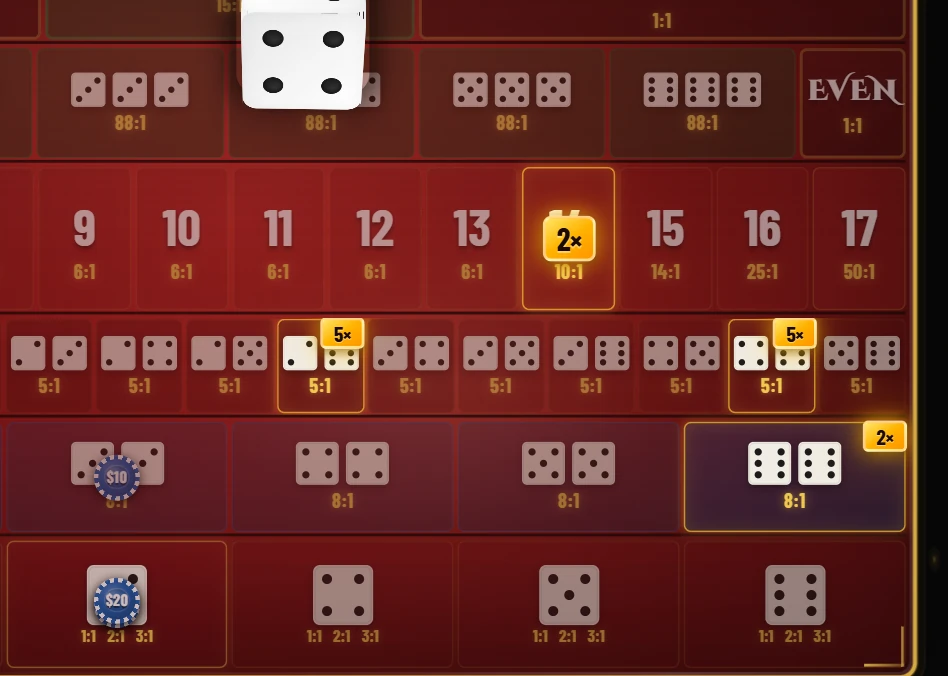 Multiplier badges on several board zones before a shake